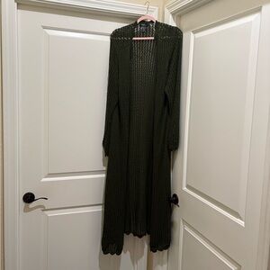 Thorn and Fable Green Tie-Front Midi Knit Cardigan